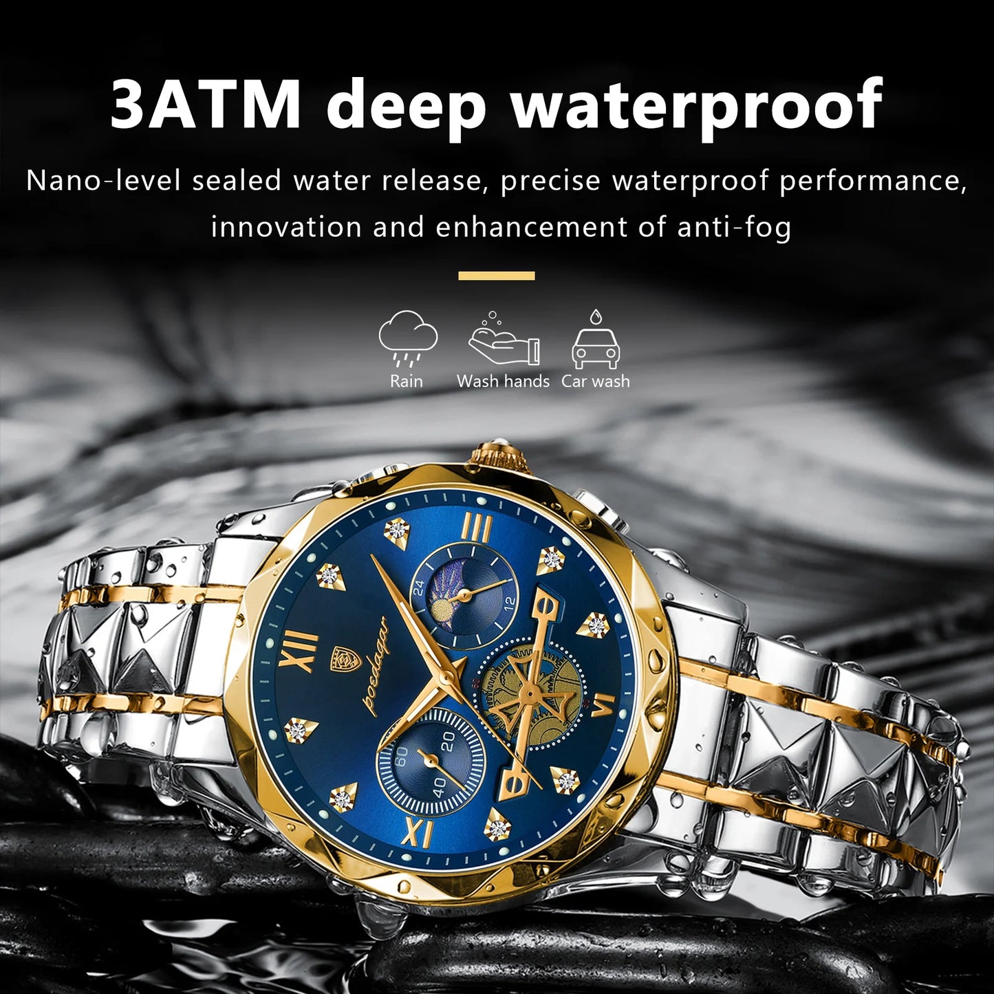 POEDAGAR Luxury Wristwatch Waterproof Luminous Chronograph Watch for Men