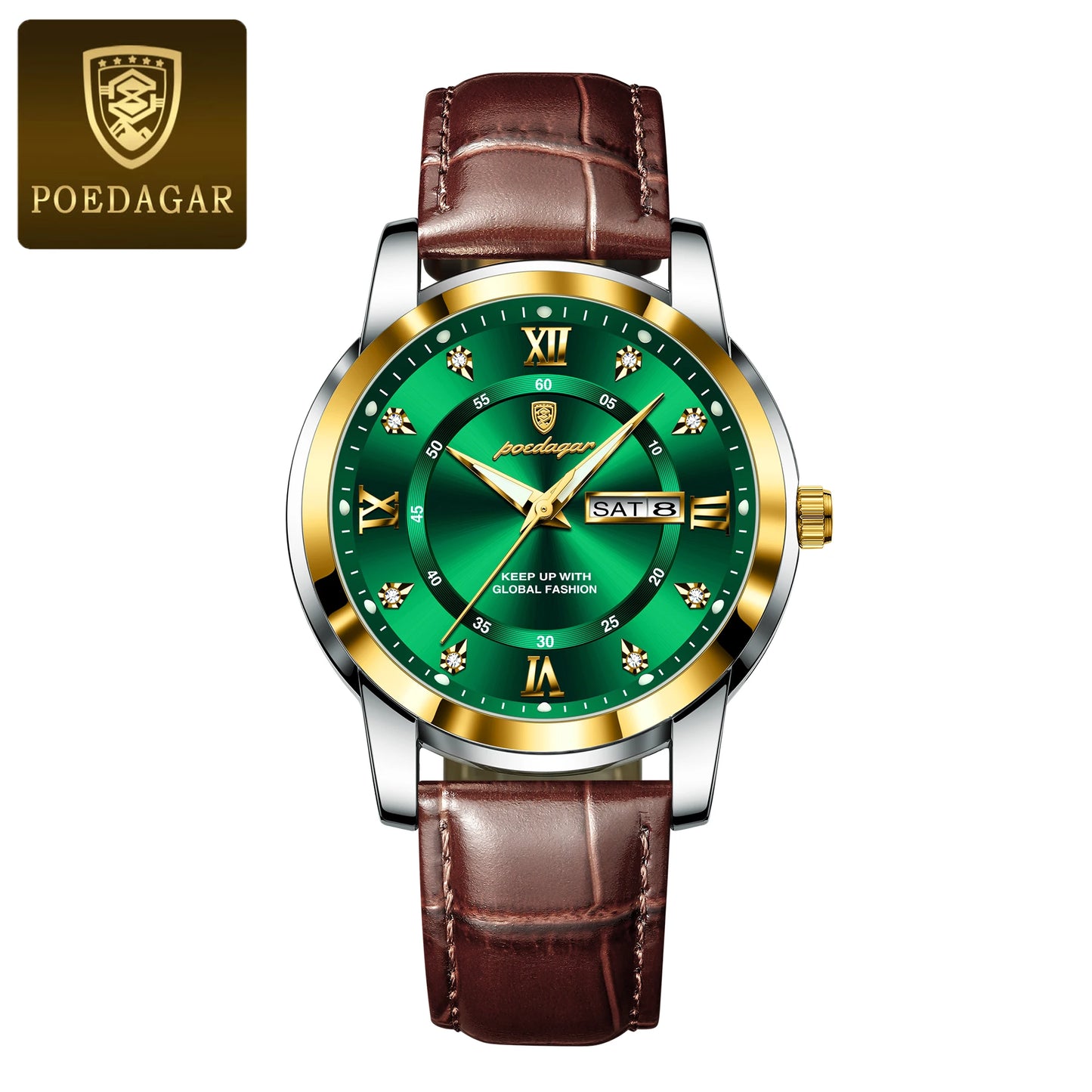 POEDAGAR Luxury Men's Leather Strap Wristwatch