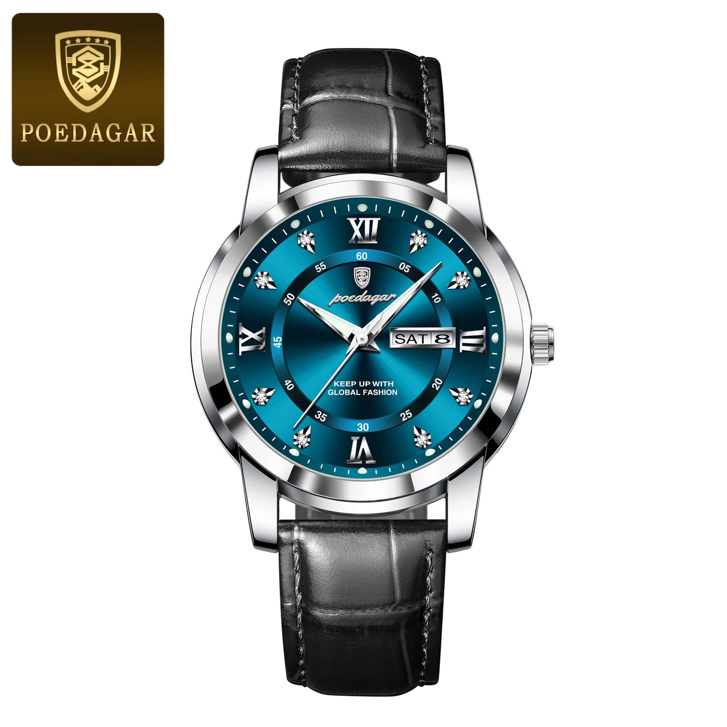 POEDAGAR Luxury Men's Leather Strap Wristwatch