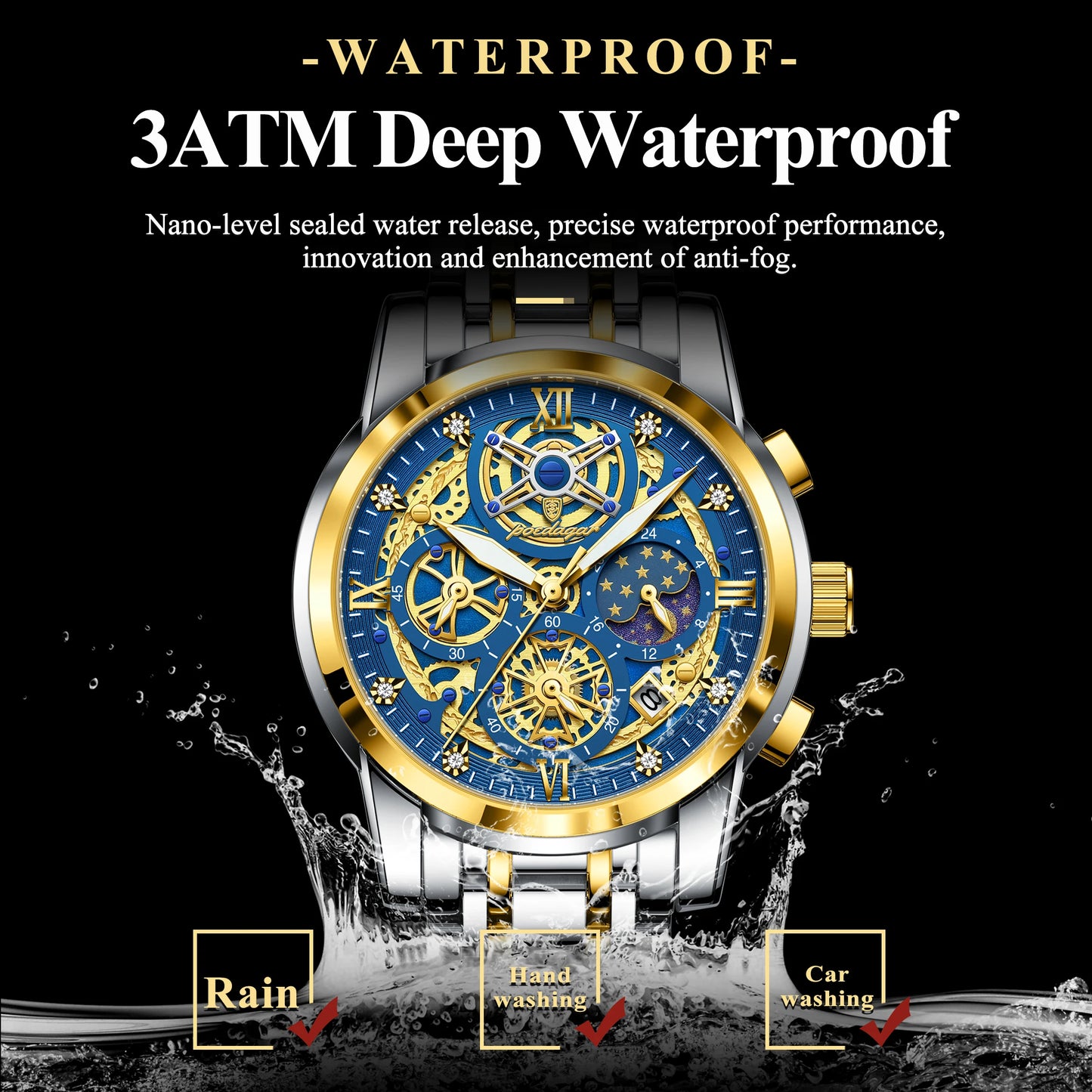 POEDAGAR Luxury Waterproof Men's Watch