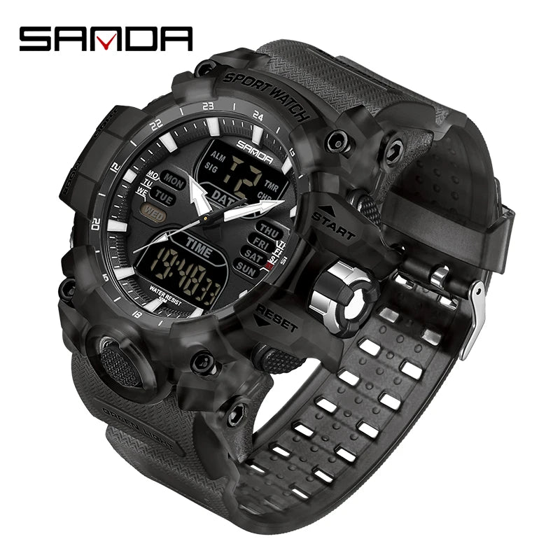 SANDA Dual Display Men's Waterproof Sports Watch