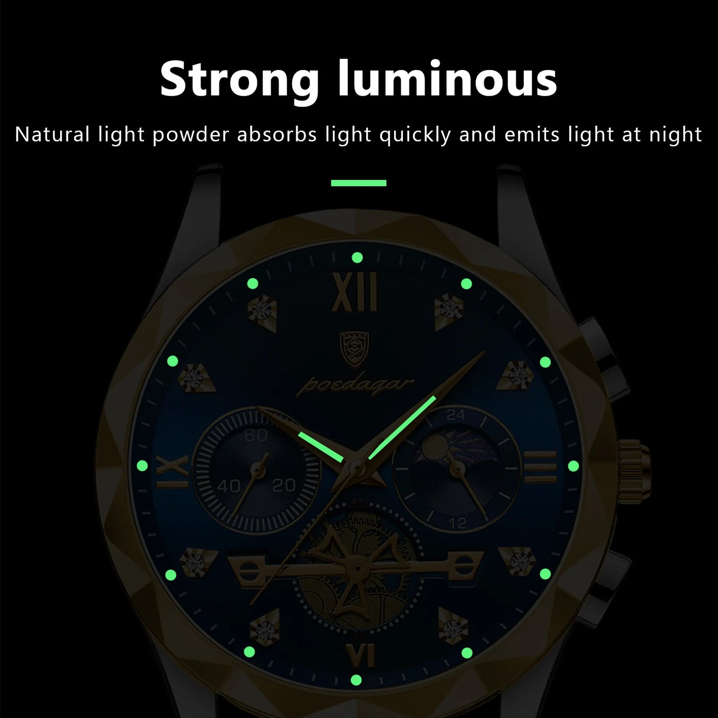 POEDAGAR Luxury Wristwatch Waterproof Luminous Chronograph Watch for Men