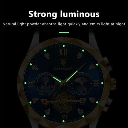 POEDAGAR Luxury Wristwatch Waterproof Luminous Chronograph Watch for Men