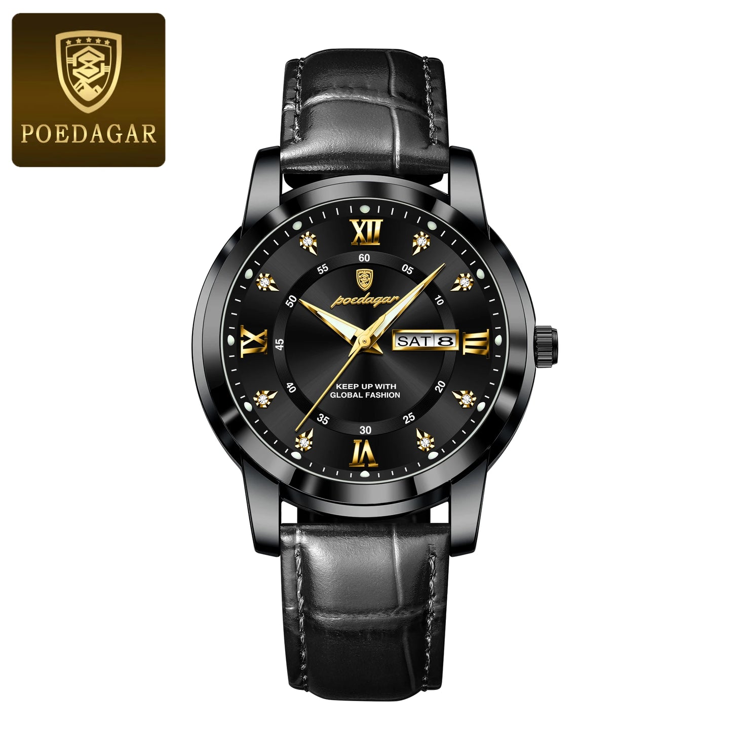 POEDAGAR Luxury Men's Leather Strap Wristwatch