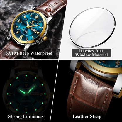 POEDAGAR Luxury Men's Leather Strap Wristwatch