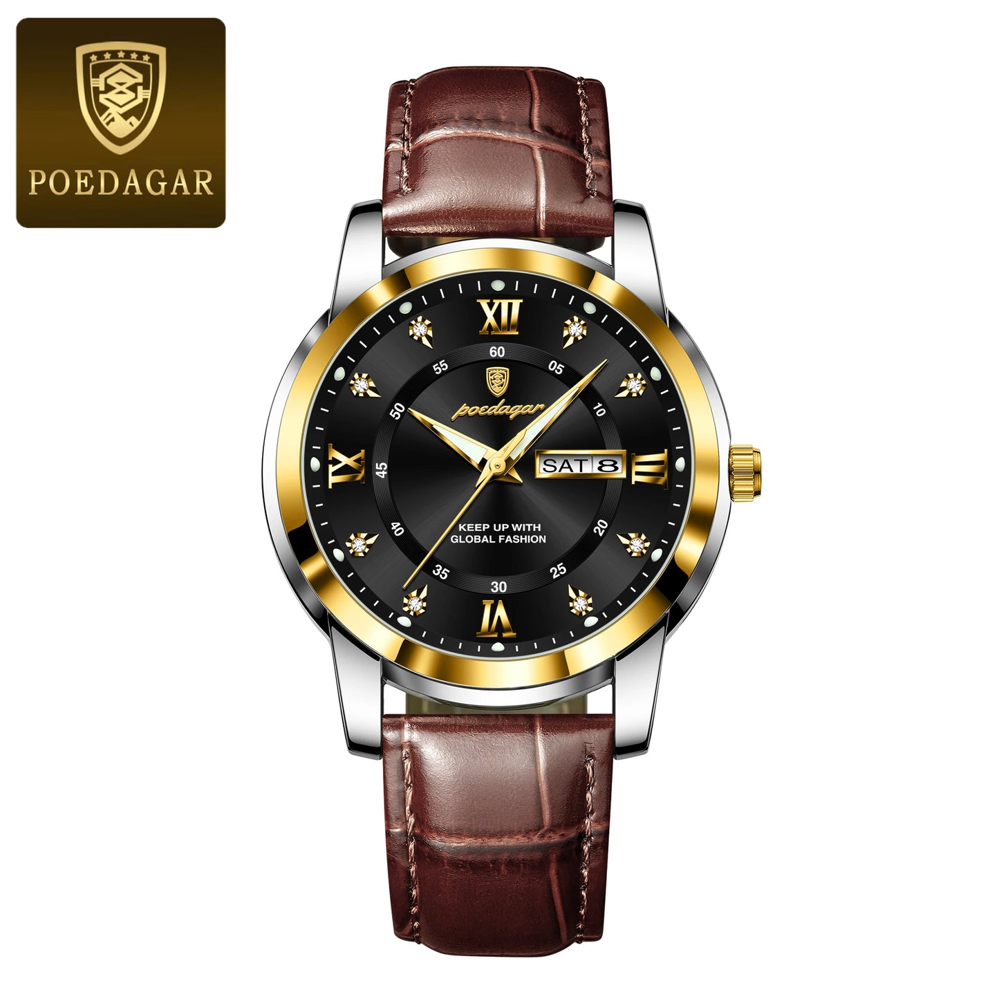 POEDAGAR Luxury Men's Leather Strap Wristwatch