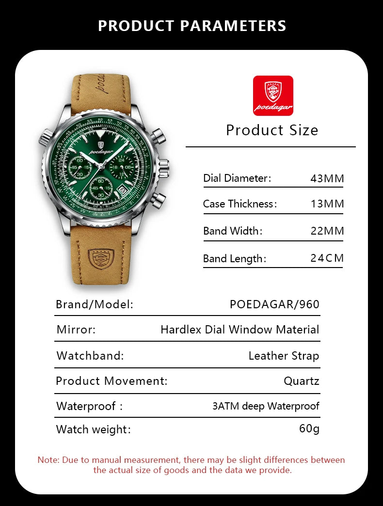 POEDAGAR Luxury Men's Waterproof Watch