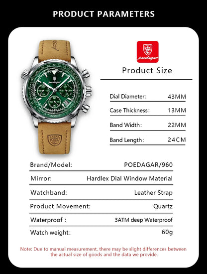 POEDAGAR Luxury Men's Waterproof Watch