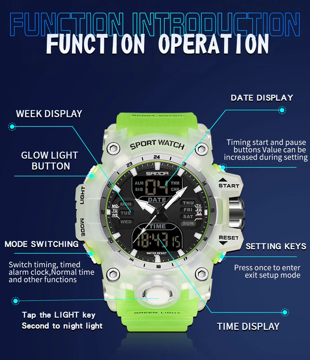 SANDA Dual Display Men's Waterproof Sports Watch