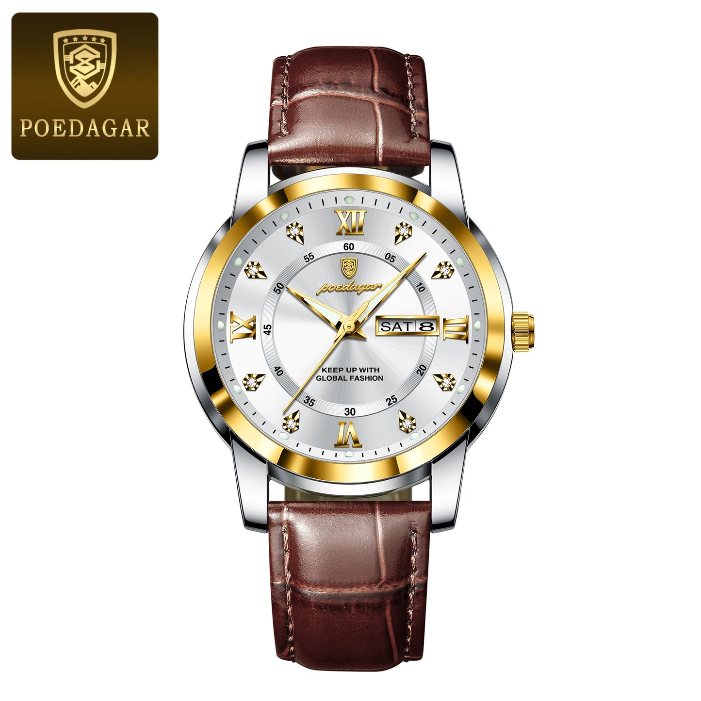 POEDAGAR Luxury Men's Leather Strap Wristwatch